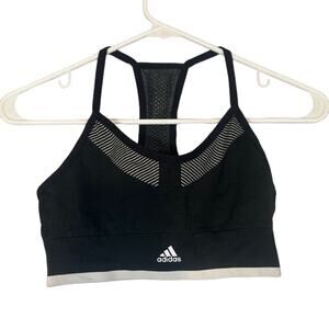 Adidas Black White Athletic Racerback Logo Front Sports Bra Women’s Small